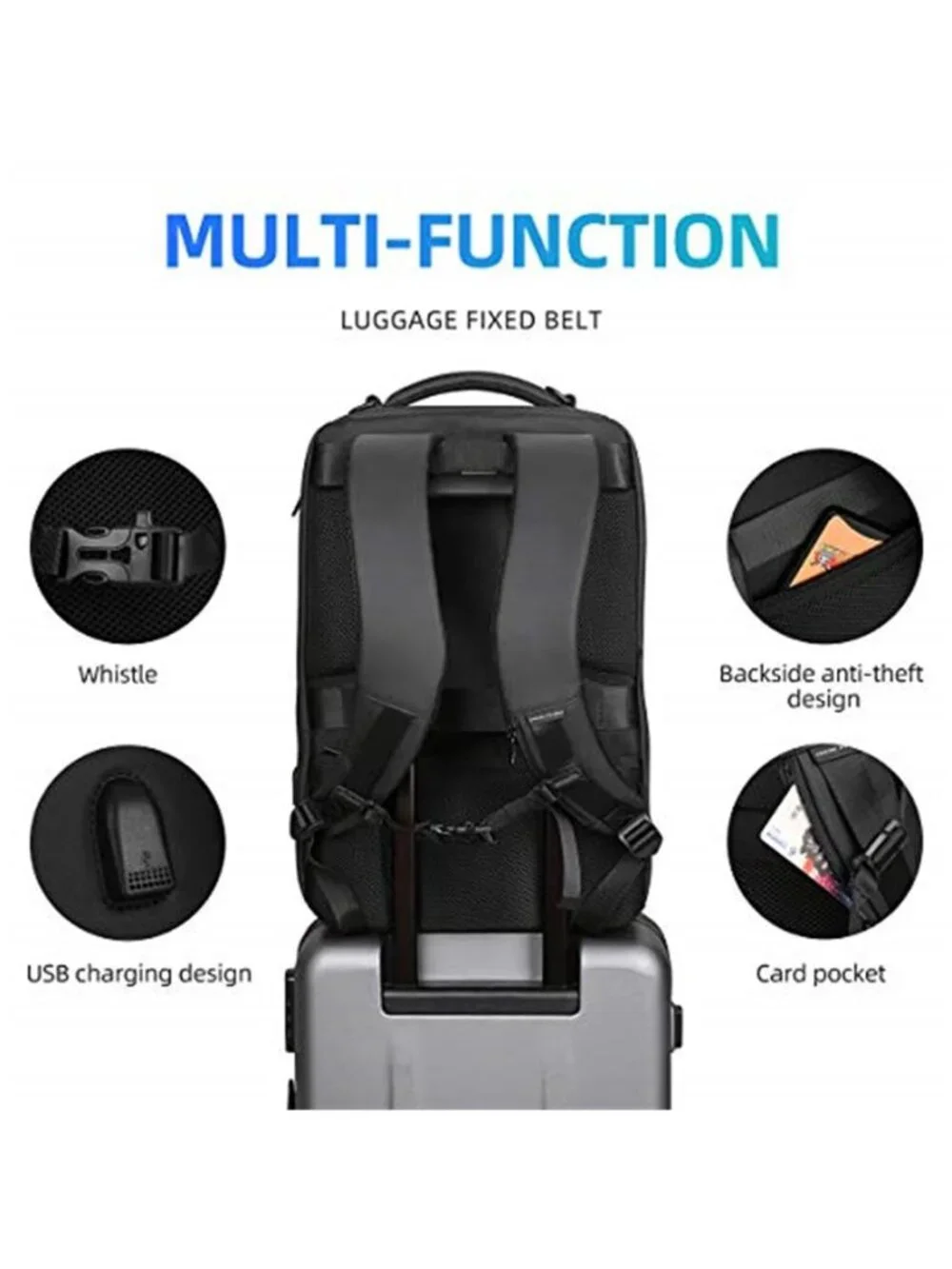 Waterproof Travel Laptop Backpack 17 Inch USB Charging Men Business Black Bag